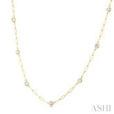 3/4 Ctw Bezel Set Round Cut Diamond Paperclip Station Necklace in 14K Yellow Gold